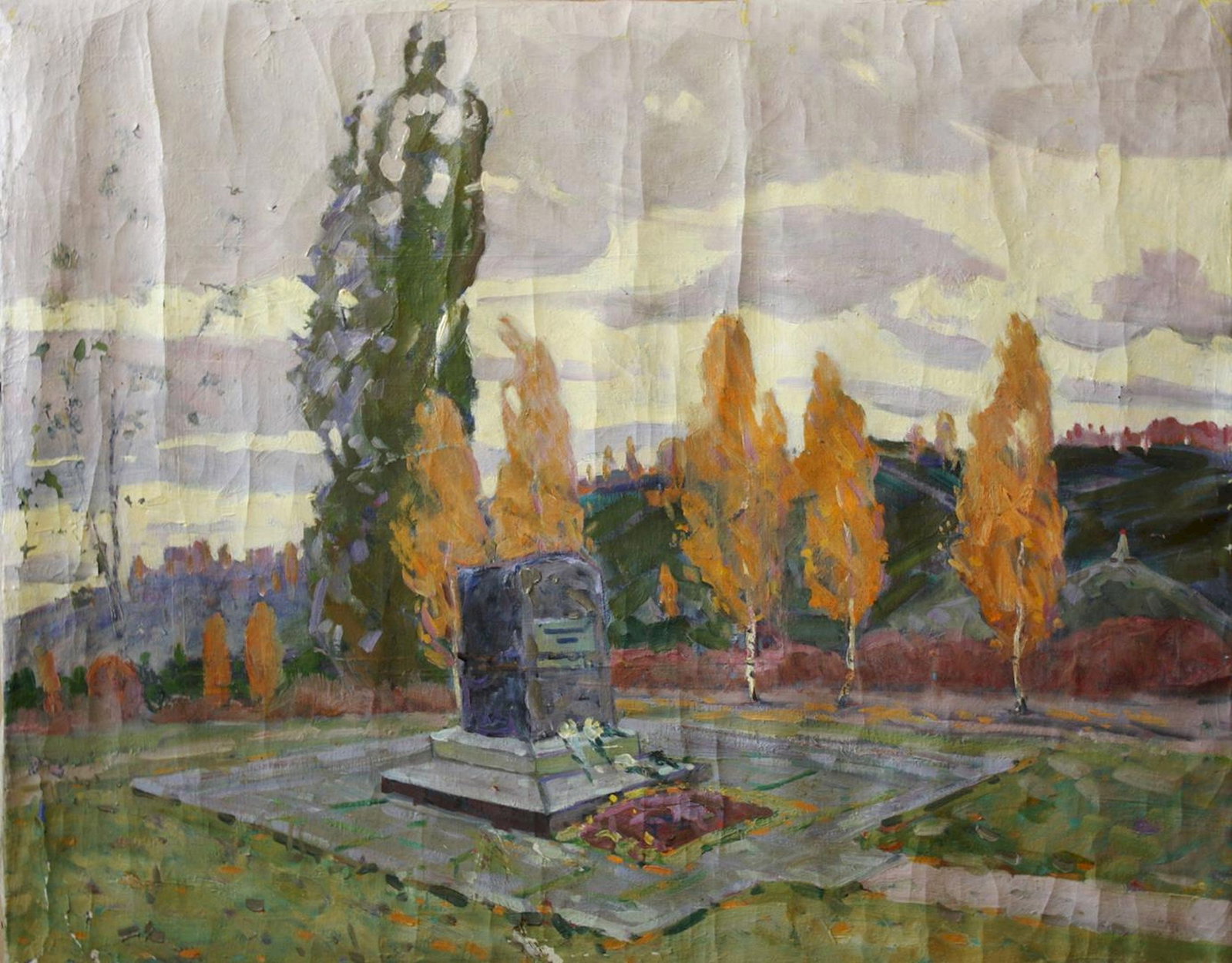 Tyukha Ivan (Ukrainian artist), "Memorial eternity", oil on canvas: ARTIST: Tyukha Ivan Andriyovich, Ukrainian artist TITLE: "Memorial eternity" SIZE: 78 x 98 cm, (30 3/4 x 38 2/4 in.) MEDIUM: oil on canvas YEAR OF CREATION: not dated CONDITION: The painting is in goo