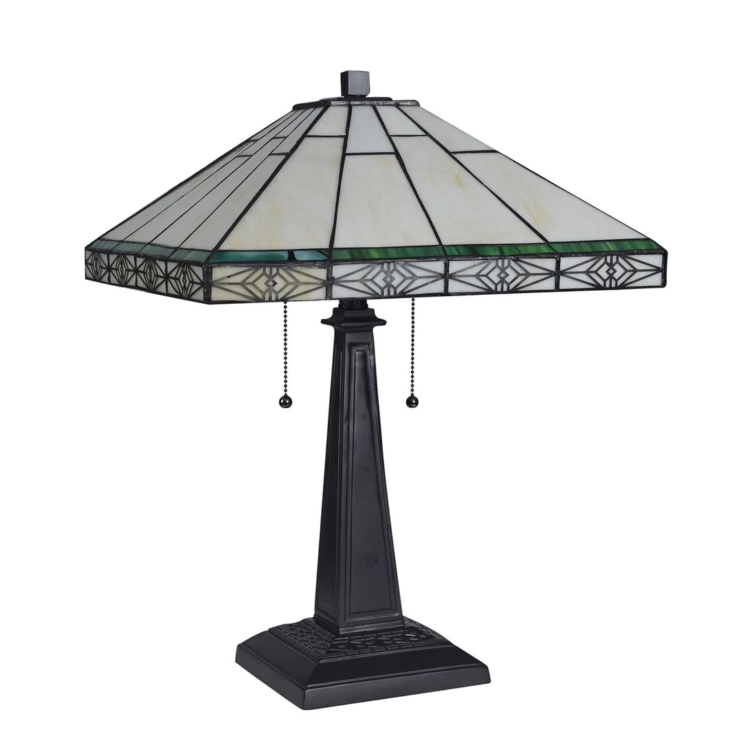 22" 2 Light Pull Chain Stained Glass Mission Table Lamp - 2