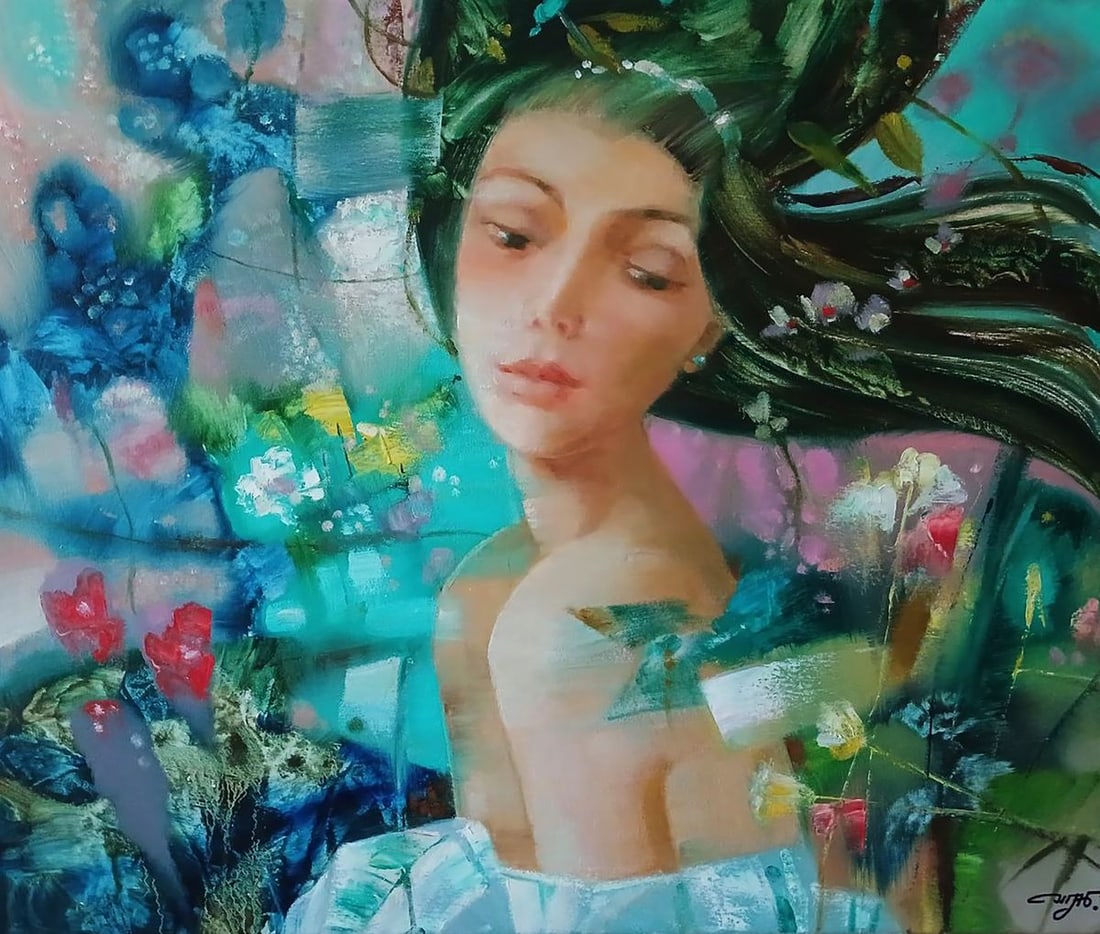 Abstract oil painting The girl is dreaming Anatoly Tarabanov: Tar 405*** ABOUT THIS PAINTING **** TITLE: The girl is dreaming* ARTISTS: Anatoly Tarabanov* SIZE: 50x60 cm/'19.68x23.62 inches' * MEDIUM: oil, canvas* HAND PAINTED: Original painting from our collect
