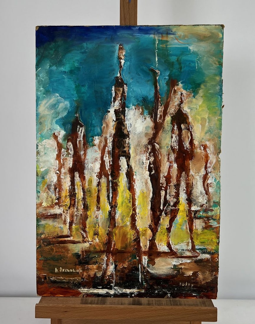 Oil painting Shadows of the Past Vadim Aksenov: AAA5012The oil painting on hardboard titled Shadows of the Past is a powerful and evocative abstract composition that explores the persistent influence of memory, identity, and human experience