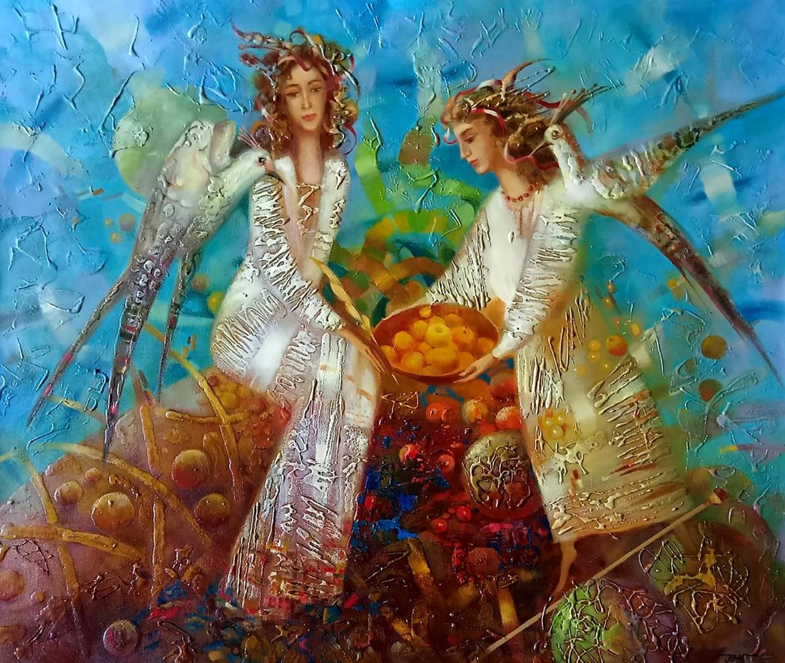 Abstract oil painting Autumn gold Anatoly Borisovich Tarabanov: Tar 304Autumn Gold is a mesmerizing oil painting that brings to life an abstract yet enchanting scene. The canvas measures an imposing size, inviting viewers to immerse themselves in its captivating