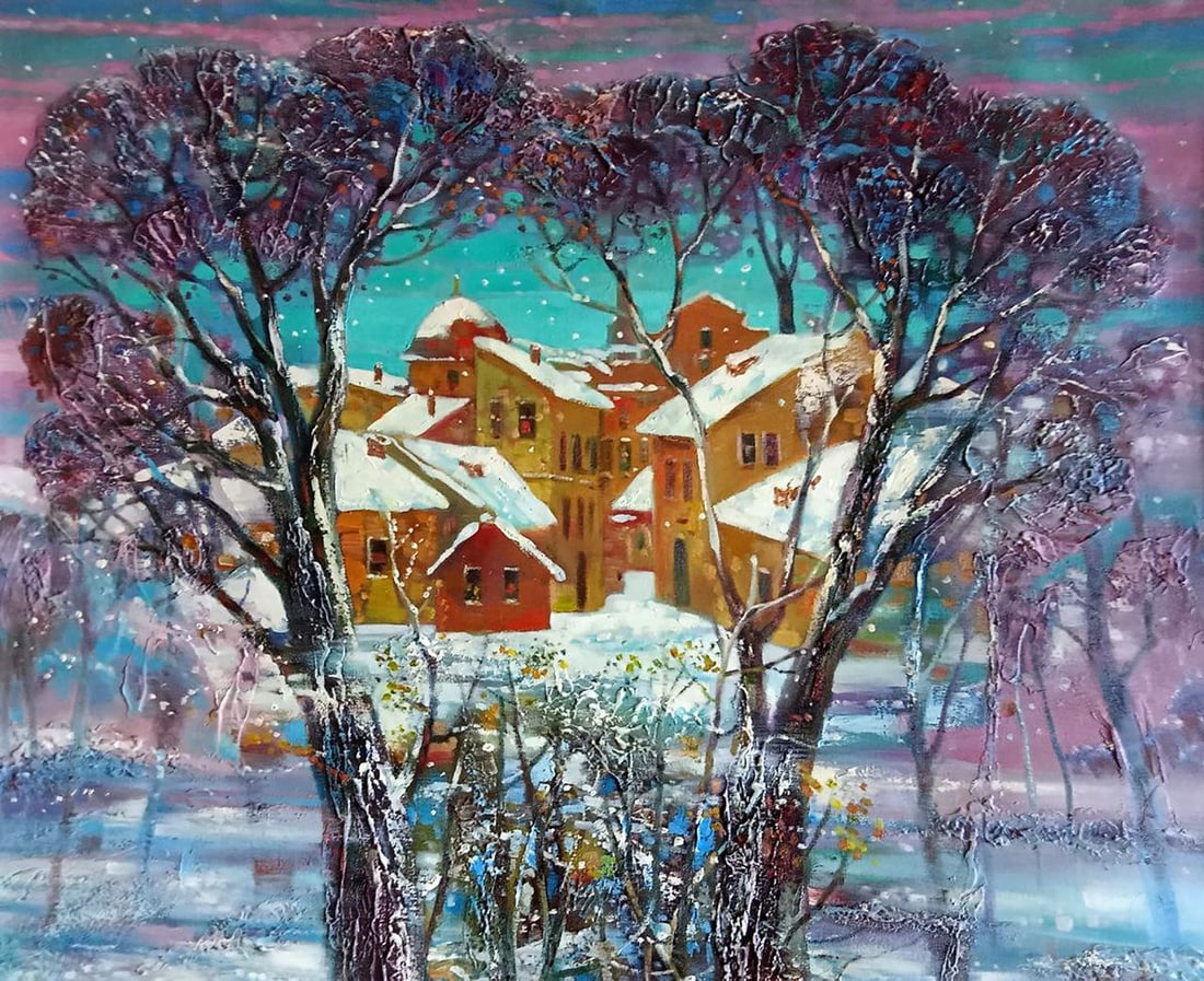 Abstract oil painting Winter Anatoly Borisovich Tarabanov: Tar 324Winter is a captivating oil painting that invites viewers to immerse themselves in a realm of abstract beauty and contemplation. The canvas is awash in a rich and enigmatic color palette domina