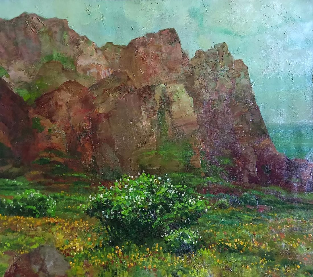 Abstract oil painting Kara-Dag Anatoly Borisovich Tarabanov: Tar 328Kara-Dag is a captivating oil painting that transports viewers to a serene and picturesque summer landscape. This masterpiece captures the essence of nature's beauty in a harmonious blend of co