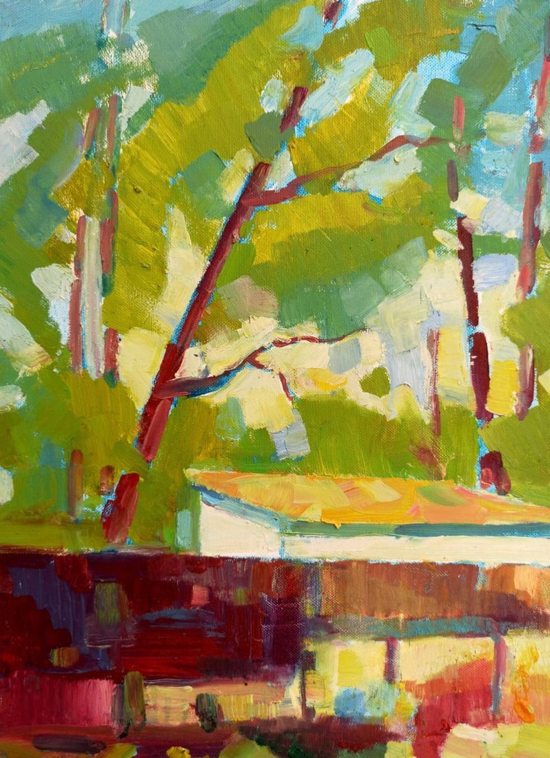 Abstract oil painting House in the forest Peter Tovpev - 2