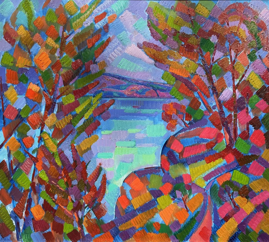 Abstract oil painting Autumn on the Dnieper Peter Tovpev: Dobr 764 *** ABOUT THIS PAINTING *** * TITLE: Autumn on the Dnieper * ARTISTS: Peter Tovpev * SIZE: 80x90 cm/'31.49x35.43 inches' * MEDIUM: oil, canvas * HAND PAINTED: Original painting from our