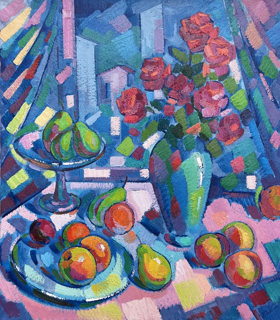 Abstract oil painting Summer still life Peter Tovpev: Dobr 765 *** ABOUT THIS PAINTING *** * TITLE: Summer still life * ARTISTS: Peter Tovpev * SIZE: 90x80 cm/'35.43x31.49 inches' * MEDIUM: oil, cardboard * HAND PAINTED: Original painting from our