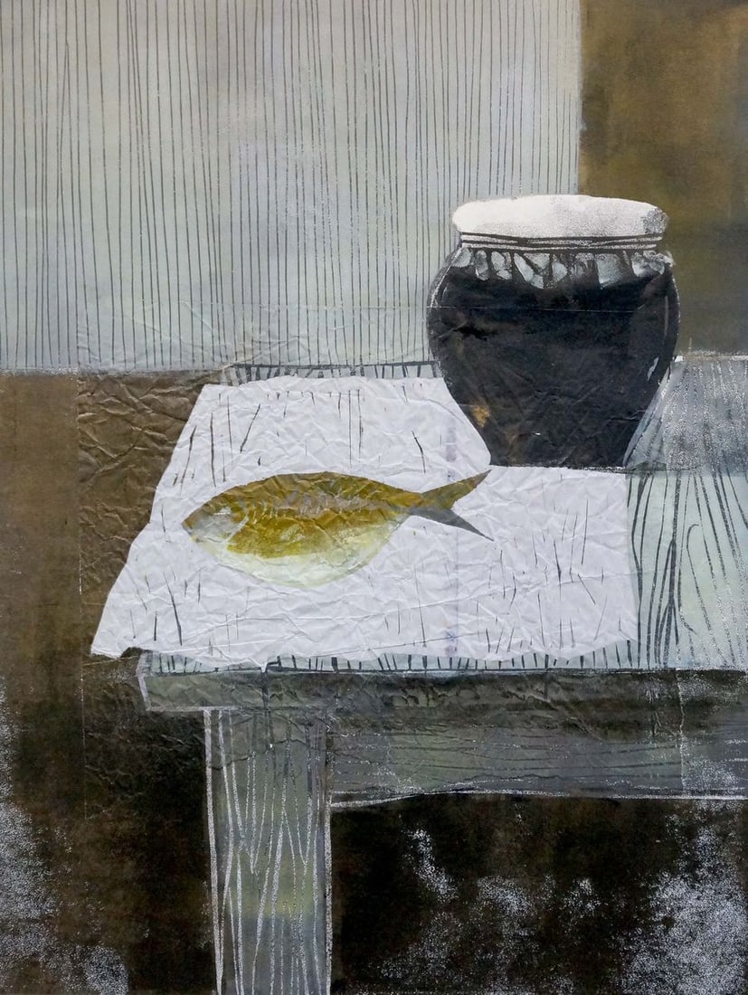 Abstract painting Fish on the table Albina Yaloz - 2