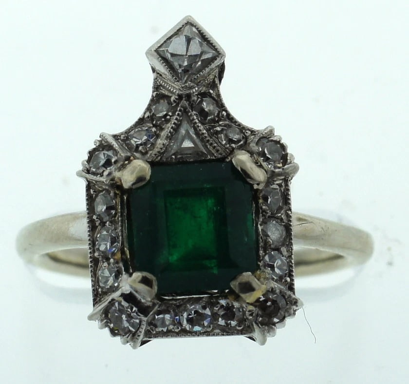ART DECO C.1920 PLATINUM NATURAL COLUMBIAN EMERALD DIAMOND RING ENGAGEMENT - 6