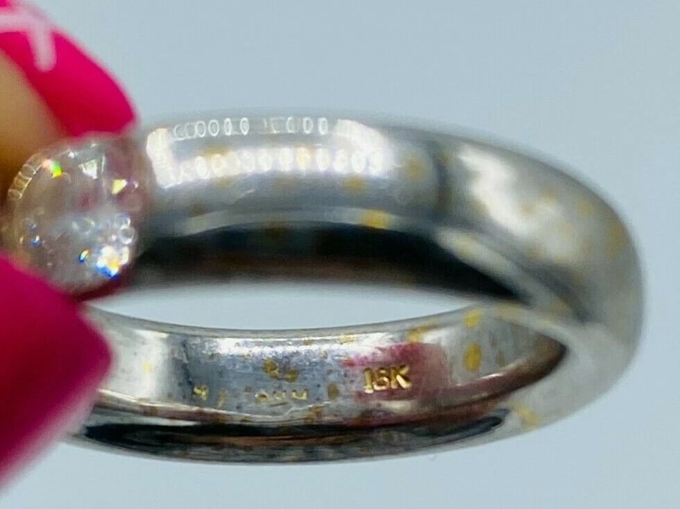 18K Gold PLATINUM DIAMOND THREE STONE RING C.1970 VINTAGE STUNNING - 7