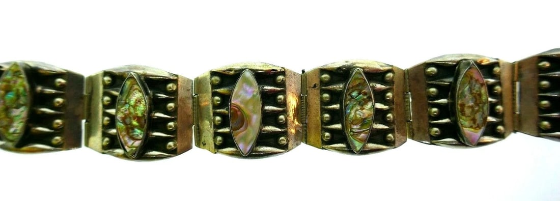 VINTAGE Sterling Silver & Mother of Pearl Bracelet American Indian - 4