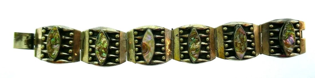 VINTAGE Sterling Silver & Mother of Pearl Bracelet American Indian - 5