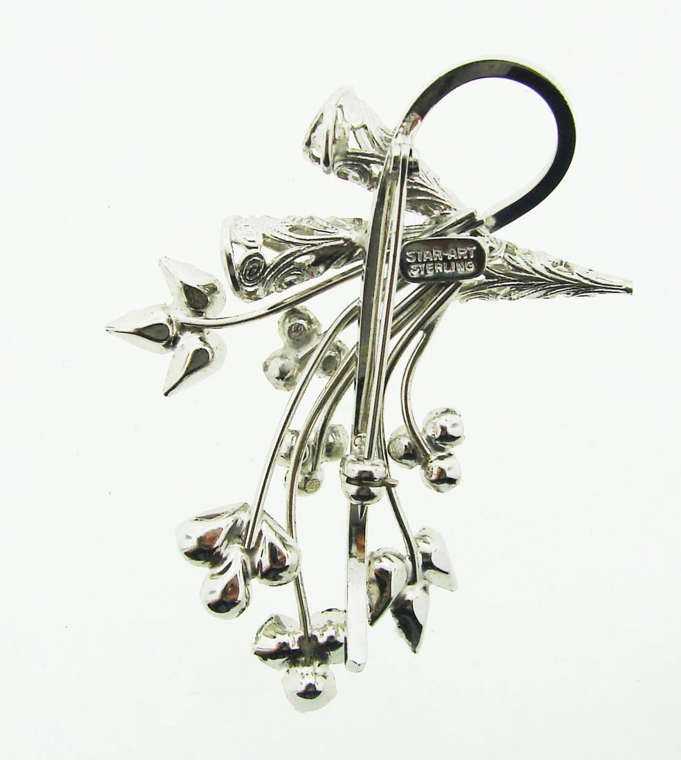 WOW Silver & Rhinestone Bouqet of Flowers Brooch! - 3