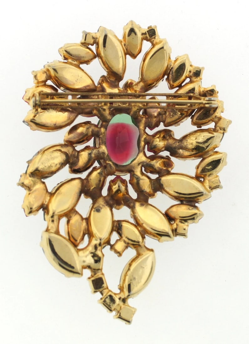 CUTE Costume Green & Pink Stone Pin Circa 1950! - 2