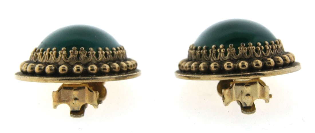 NICE Whiting & Davis Co. Gold Plated & Green Stone Earrings! - 2