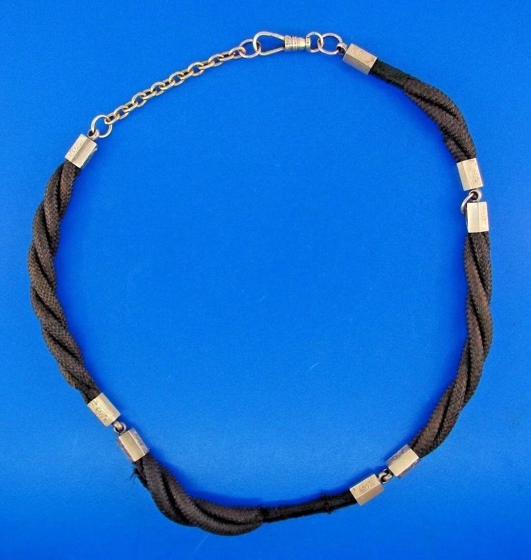 RARE Victorian Mourning Piece 14k Rose Gold & Hair Necklace C. 1900s: Title: RARE Victorian Mourning Piece 14k Rose Gold & Hair Necklace C. 1900s Description: DK 14k Rose Gold & Hair Mourning Piece Necklace Victorian · This is a must for any collector. · The w