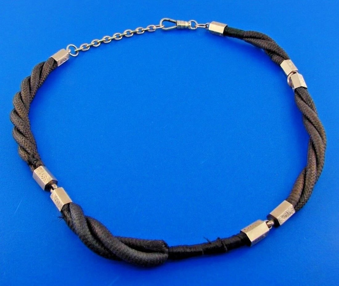 RARE Victorian Mourning Piece 14k Rose Gold & Hair Necklace C. 1900s - 2