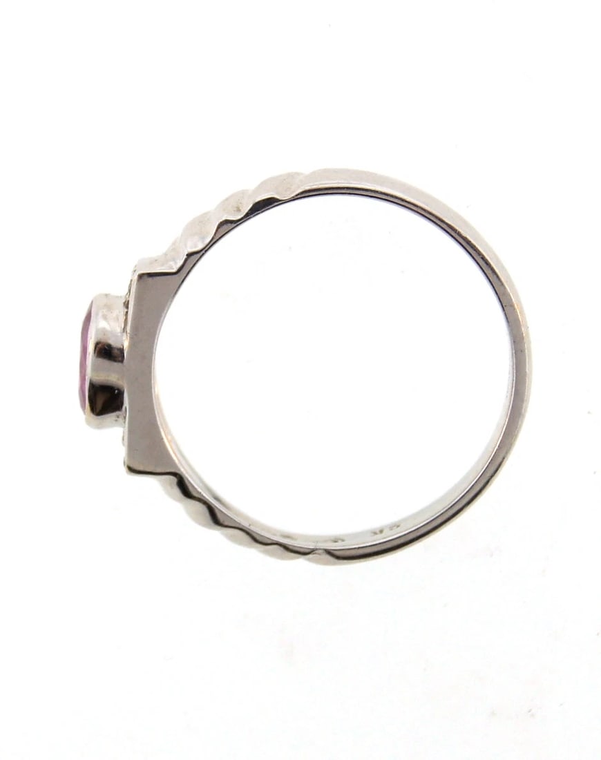 CUTE 14k White Gold, Diamond & Pink Sapphire Ring Circa 1990! - 4
