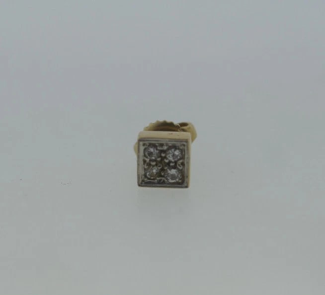 14K YELLOW GOLD SQUARE DIAMOND SINGLE EARRING STYLISH UNISEX - 3