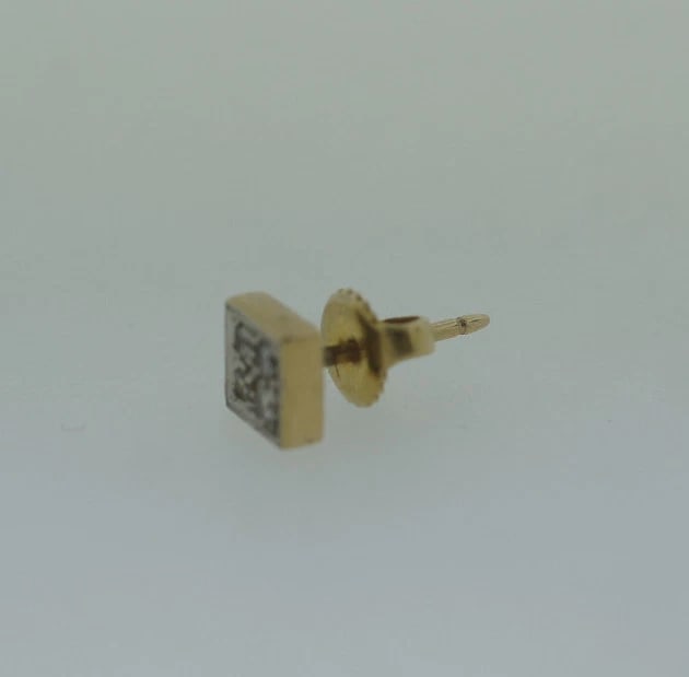 14K YELLOW GOLD SQUARE DIAMOND SINGLE EARRING STYLISH UNISEX - 4