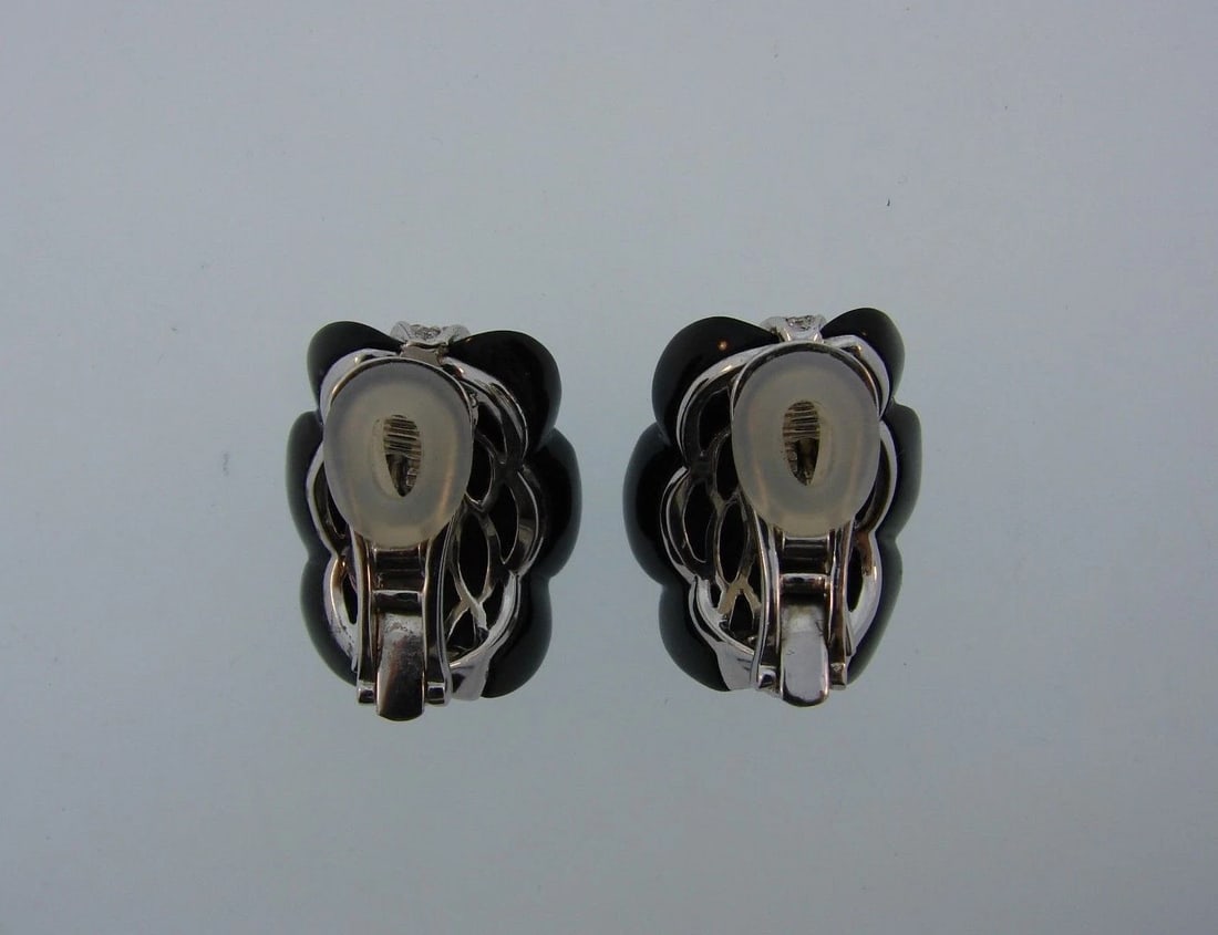 CHIC European 18k White Gold, Diamond & Onyx Earrings Clip On Earrings - 3