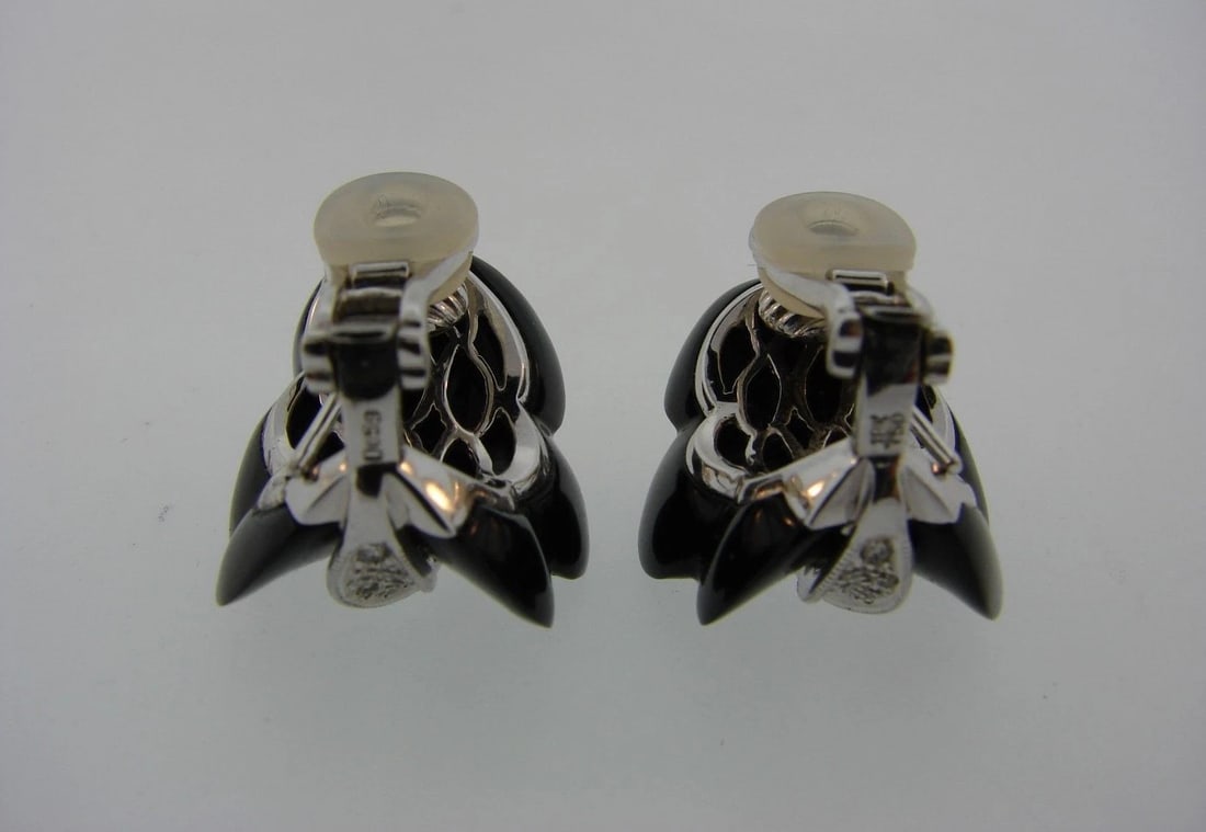 CHIC European 18k White Gold, Diamond & Onyx Earrings Clip On Earrings - 4