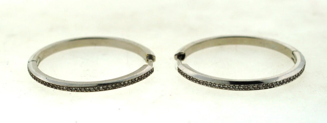 C.1990 14 KT WHITE GOLD DIAMOND HOOP EARRINGS 1.20CTS TIMELESS - 2