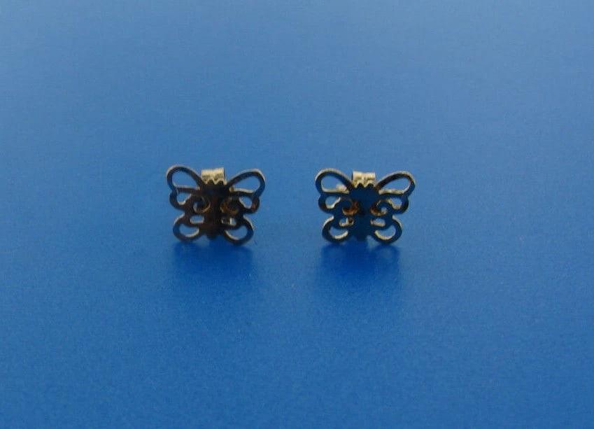 TINY ADORABLE 14 K YELLOW GOLD BUTTERFLY EARRINGS - 2