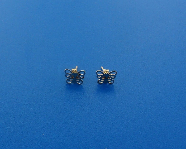TINY ADORABLE 14 K YELLOW GOLD BUTTERFLY EARRINGS - 3