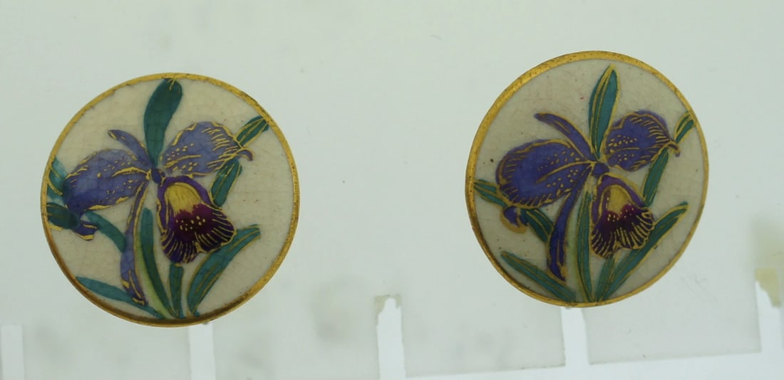 UNIQUE CHIC SATSUMA JAPAN PORCELAIN PAINTED EARRINGS SILVER FLOWER PAINTING - 4
