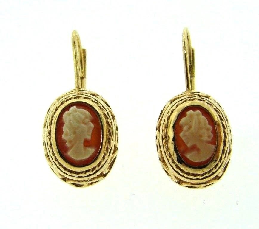 VINTAGE ADORABLE 14K YELLOW GOLD WIRE CAMEO EARRINGS STAMPED LADY (1 of 1)