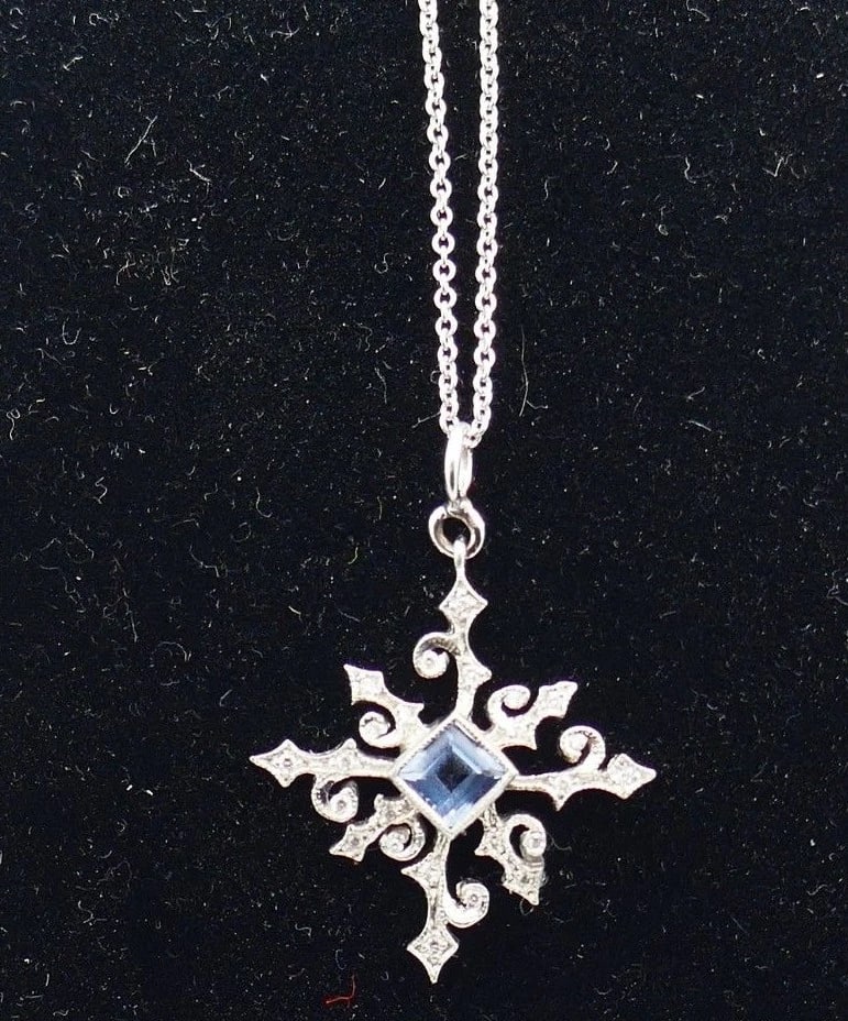 Cathy Waterman Platinum Aquamarine Snowflake Pendant Necklace - 2