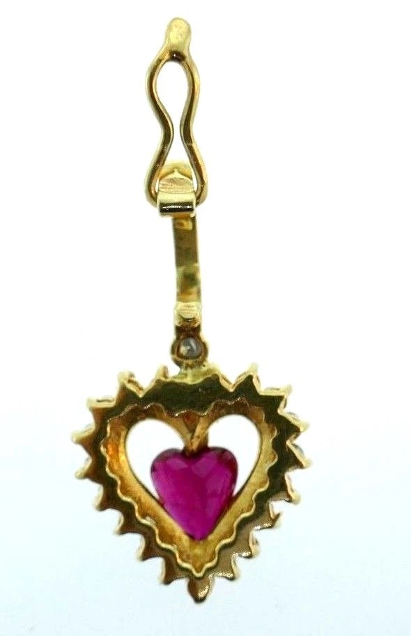 14k Yellow Gold Diamond Ruby Heart Charm Pendant - 3