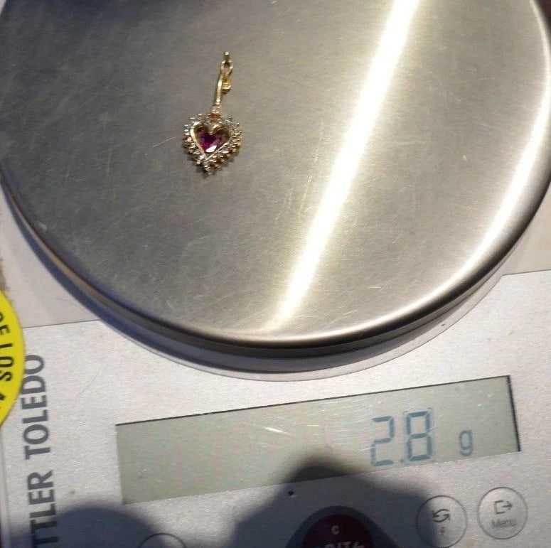 14k Yellow Gold Diamond Ruby Heart Charm Pendant - 5
