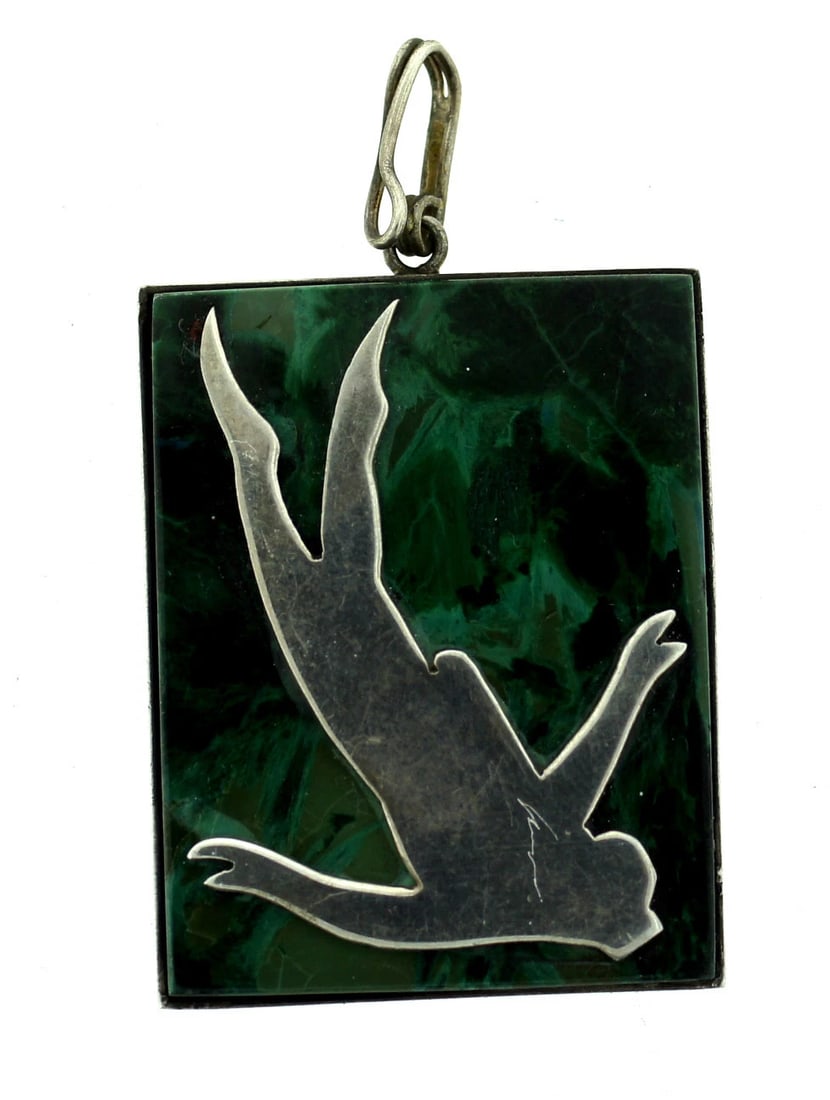 UNIQUE STYLISH VINTAGE C.1980 SILVER MALACHITE PENDANT DIVER DIVING - 2