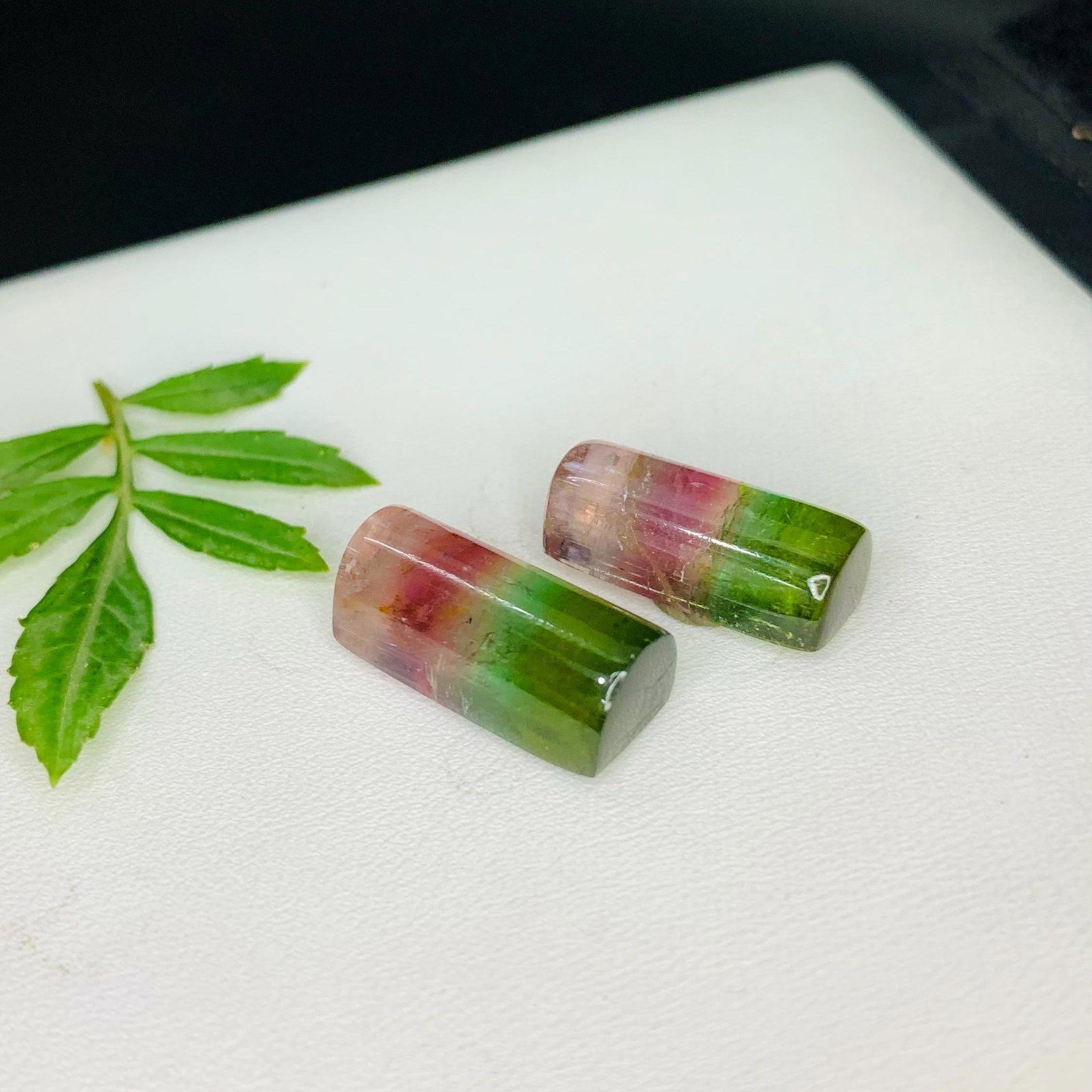 Tri-Color Tourmaline Cabochon Pair: Afghan Gemstone, 30.20 Carat - 3