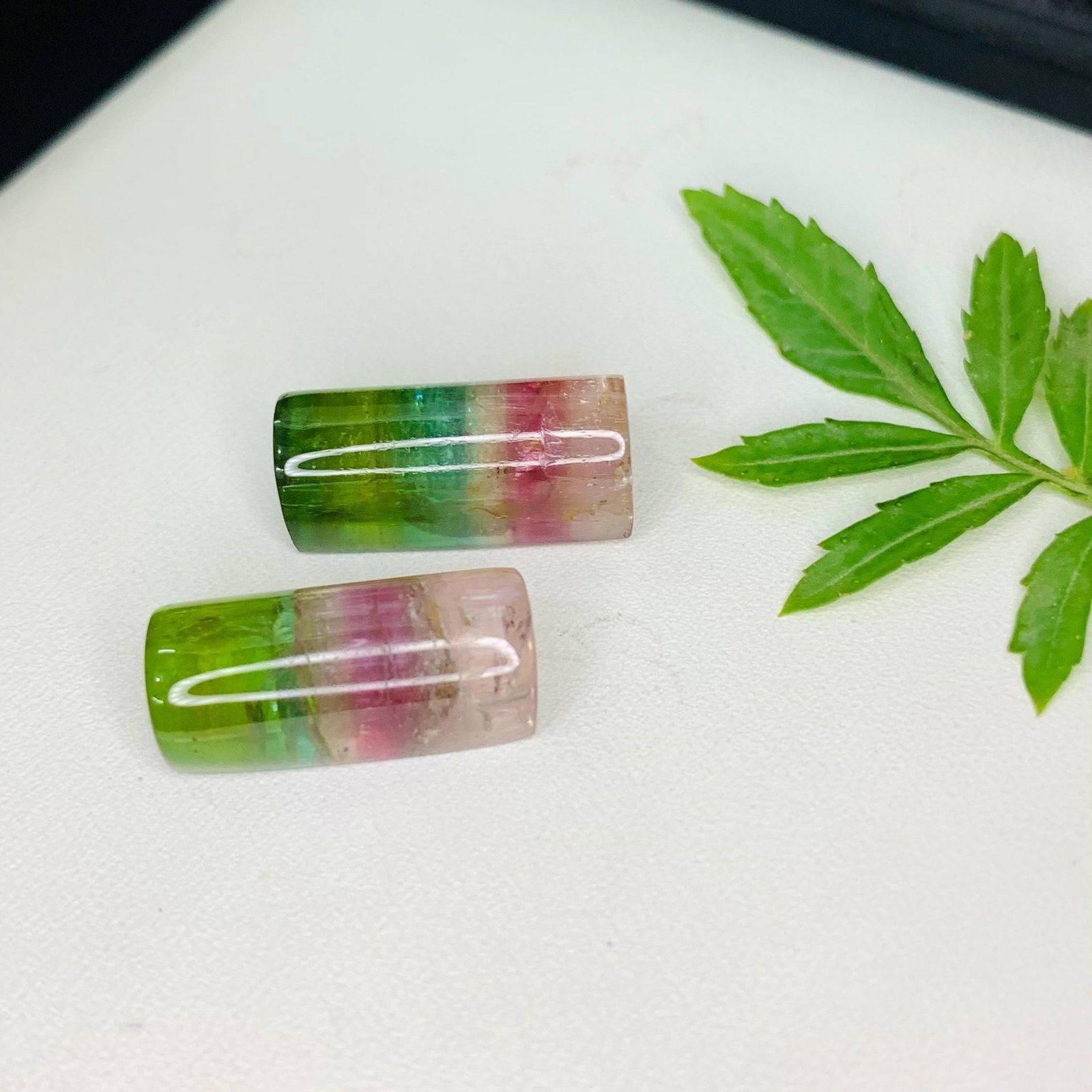 Tri-Color Tourmaline Cabochon Pair: Afghan Gemstone, 30.20 Carat - 4