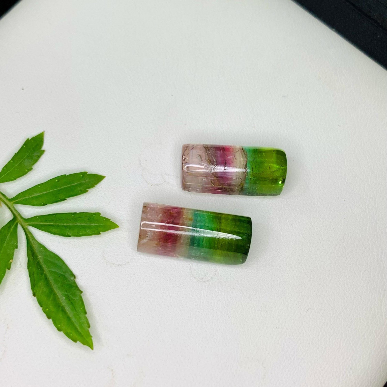 Tri-Color Tourmaline Cabochon Pair: Afghan Gemstone, 30.20 Carat - 5