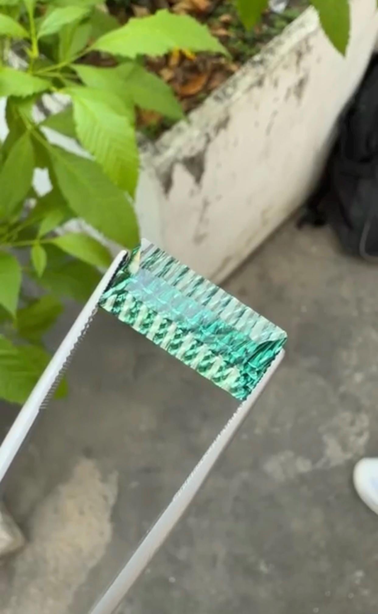 12.86 Carat Fancy Long Emerald Cut Green Tourmaline Gemstone, Waves Pattern Cut - 2