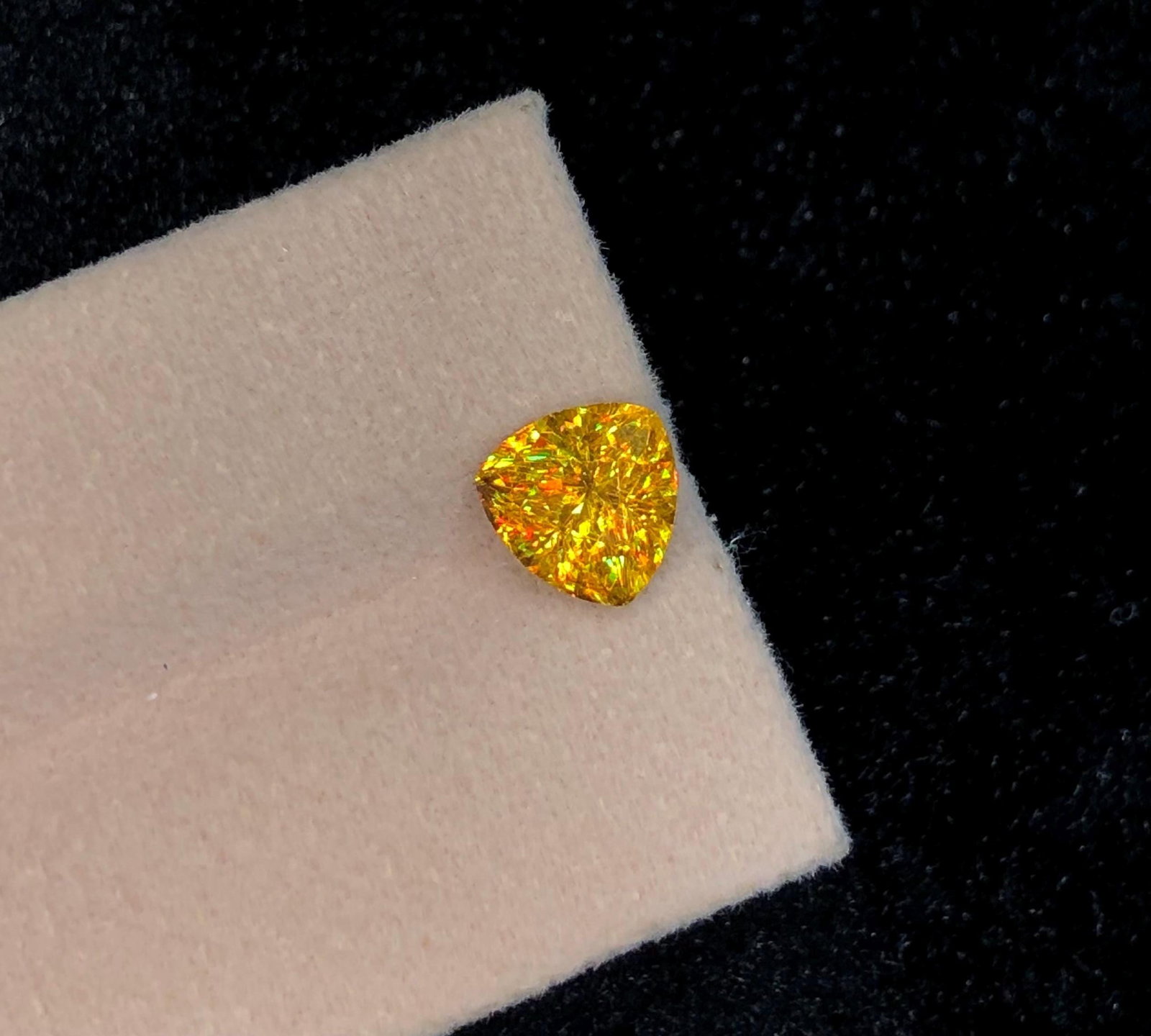 Trillion Cut Sphene Titanite Gemstone: Yellow Orange Sparkle, 2.245 Ct - 2