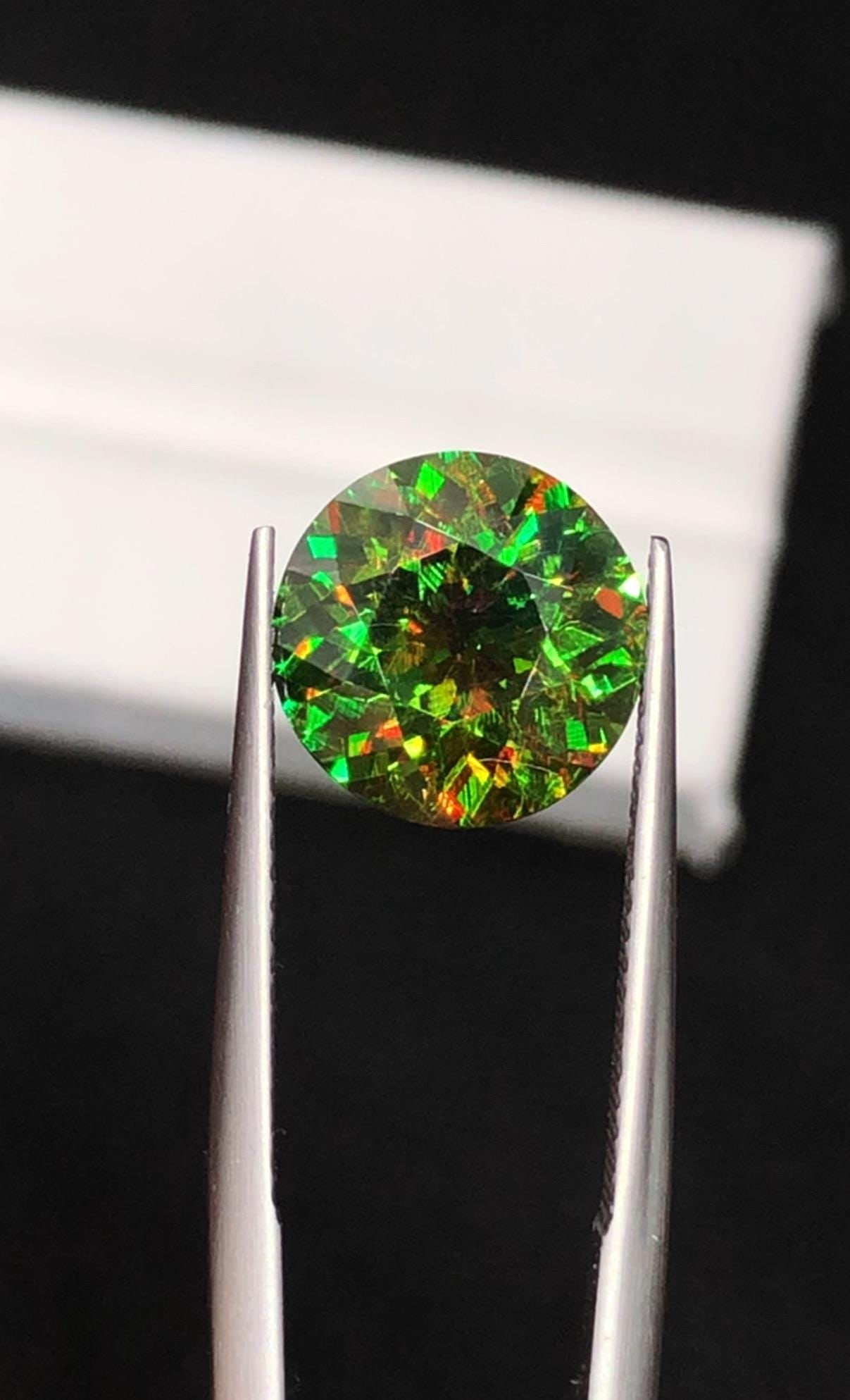 4.65 Carat Natural Brilliant Round Chrome Green Sphene Gemstone, Sparkling Green Skardu Sphene Gem - 2