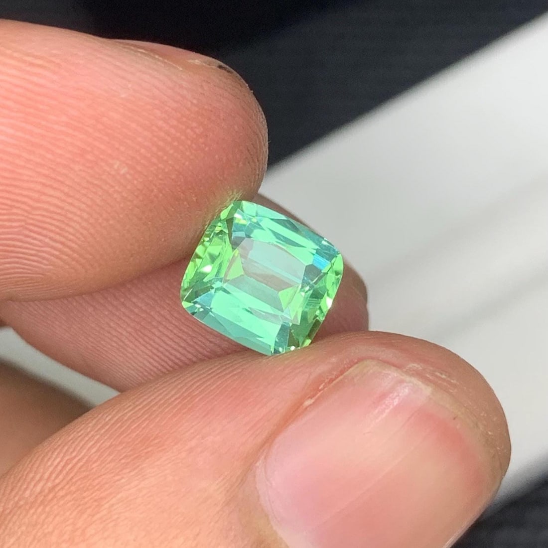 Mint Green Tourmaline Gemstone Faceted Cushion Cut From Afghanistan - 1.815 Carat - 2