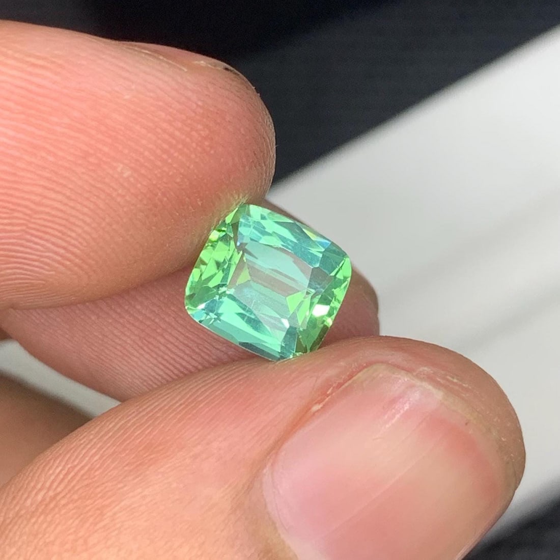 Mint Green Tourmaline Gemstone Faceted Cushion Cut From Afghanistan - 1.815 Carat - 6