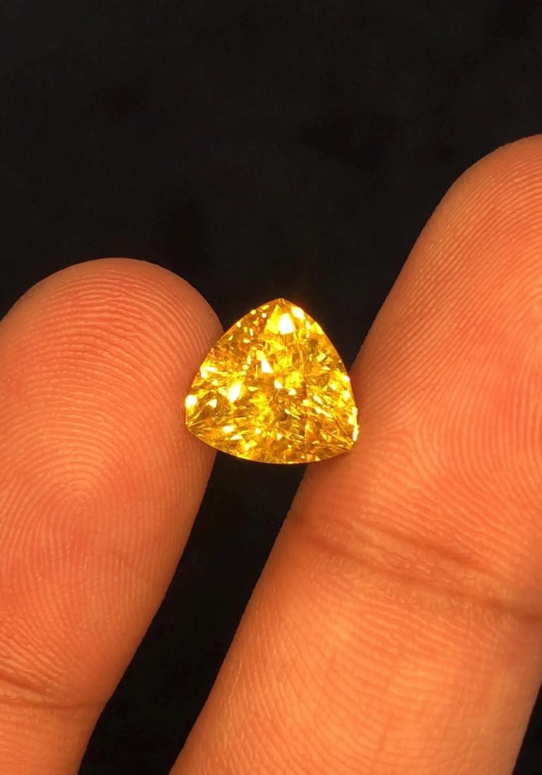 Trillion Cut Sphene Titanite Gemstone: Yellow Orange, 3.830 Ct (1 of 8)