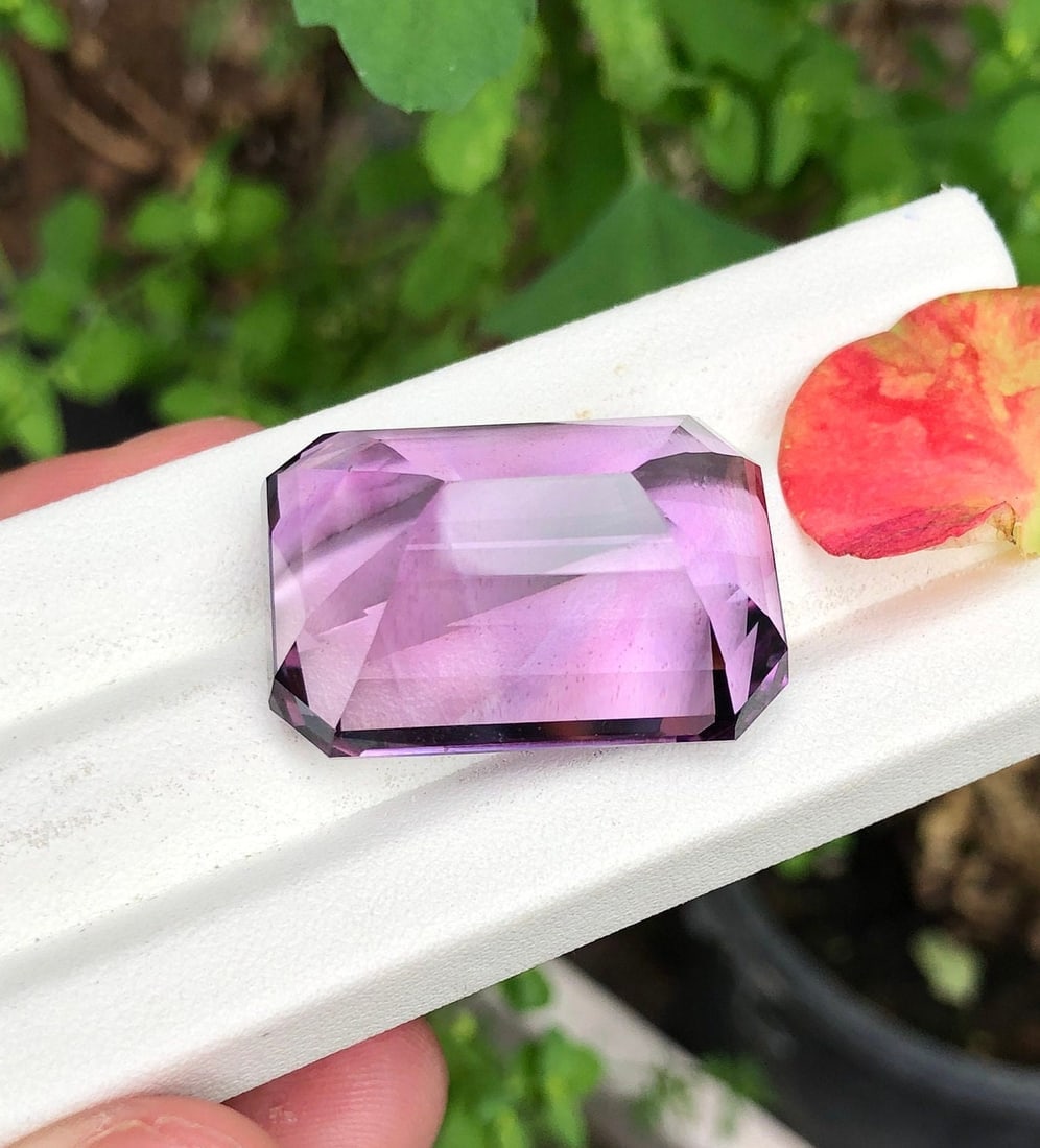 56 Cts Natural Amethyst Gemstone: Emerald Cut, Purple Quartz - 4