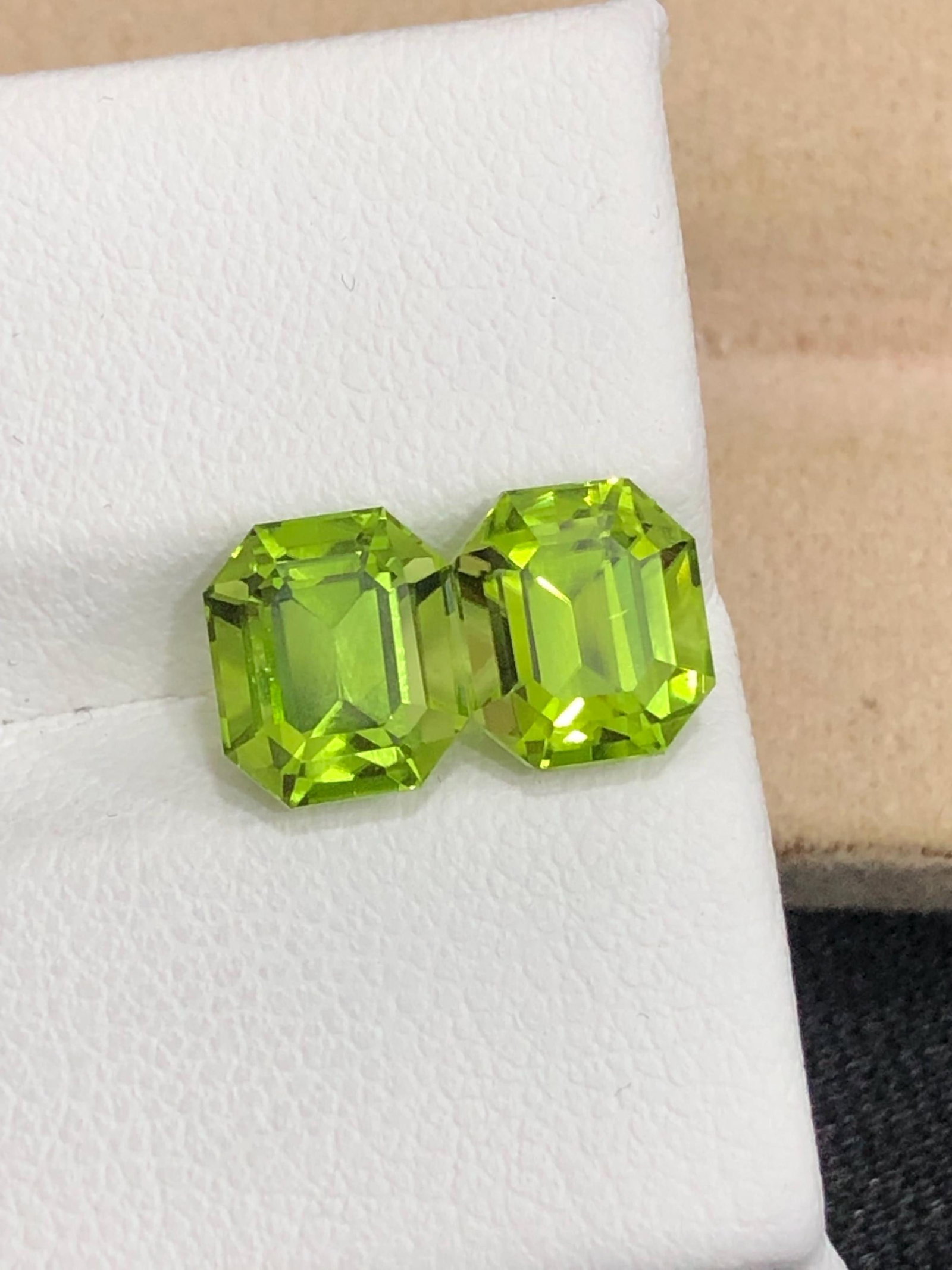 Calibrated Pair Of Natural Peridot Gemstone, Emerald Cut Green Peridot Earrings, 4.15 Carat - 2
