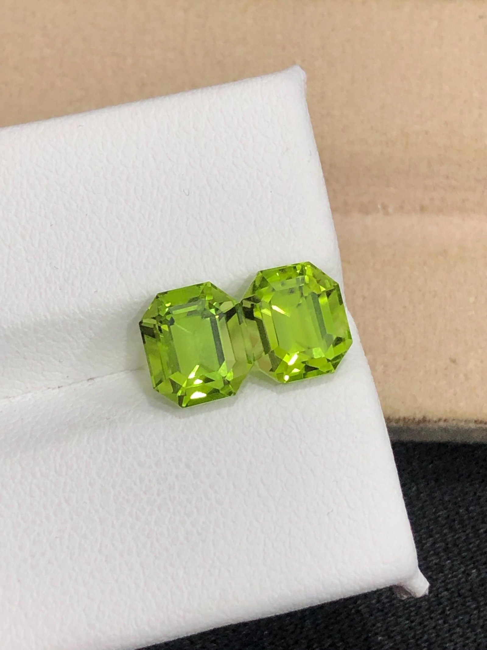 Calibrated Pair Of Natural Peridot Gemstone, Emerald Cut Green Peridot Earrings, 4.15 Carat - 3