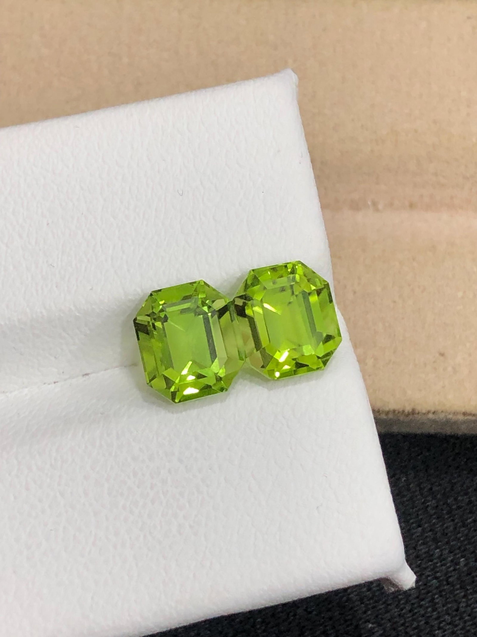Calibrated Pair Of Natural Peridot Gemstone, Emerald Cut Green Peridot Earrings, 4.15 Carat - 4