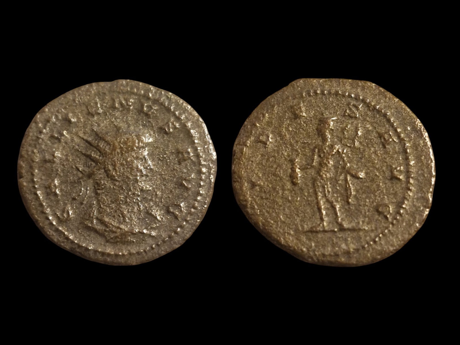 Antoninianus - Gallienus: Title: Antoninianus - Gallienus Description: Obverse Bust of Gallienus, radiate, draped, right. Script: Latin. Lettering: GALLIENVS AVG. Translation: Gallienus Augustus. Gallienus, emperor (Augustus).