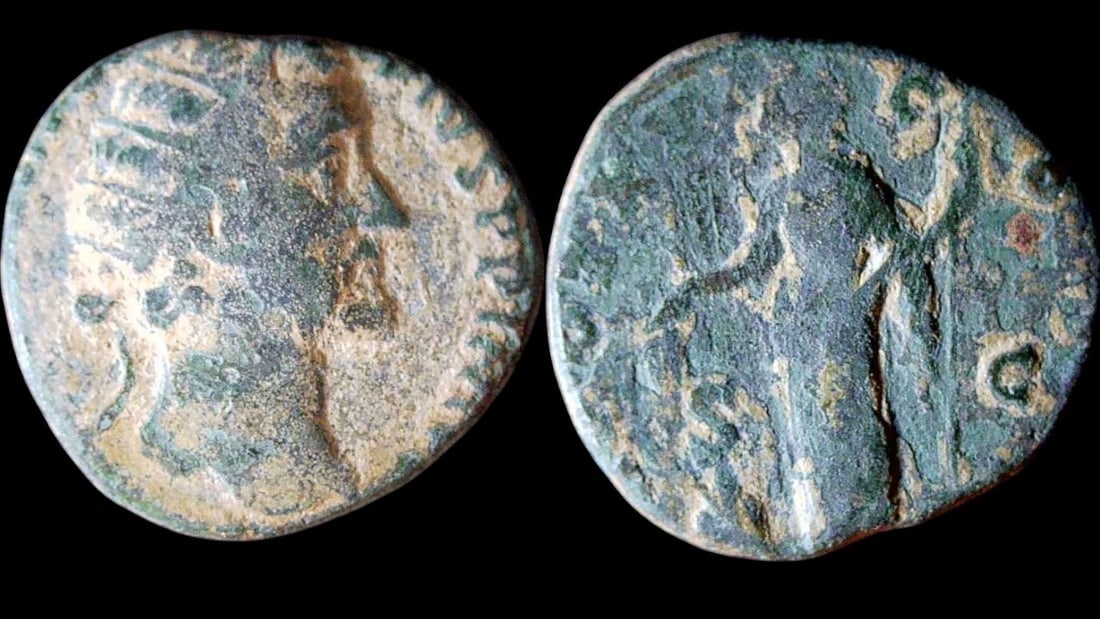 Antoninus Pius AE As, Salus Reverse, Roman Empire,: Title: Antoninus Pius AE As, Salus Reverse, Roman Empire, Description: Roman Empire. Antoninus Pius, AD 138–161. AE As. Rome mint. Ca. 24 mm. Obverse: Laureate head of Antoninus Pius right.