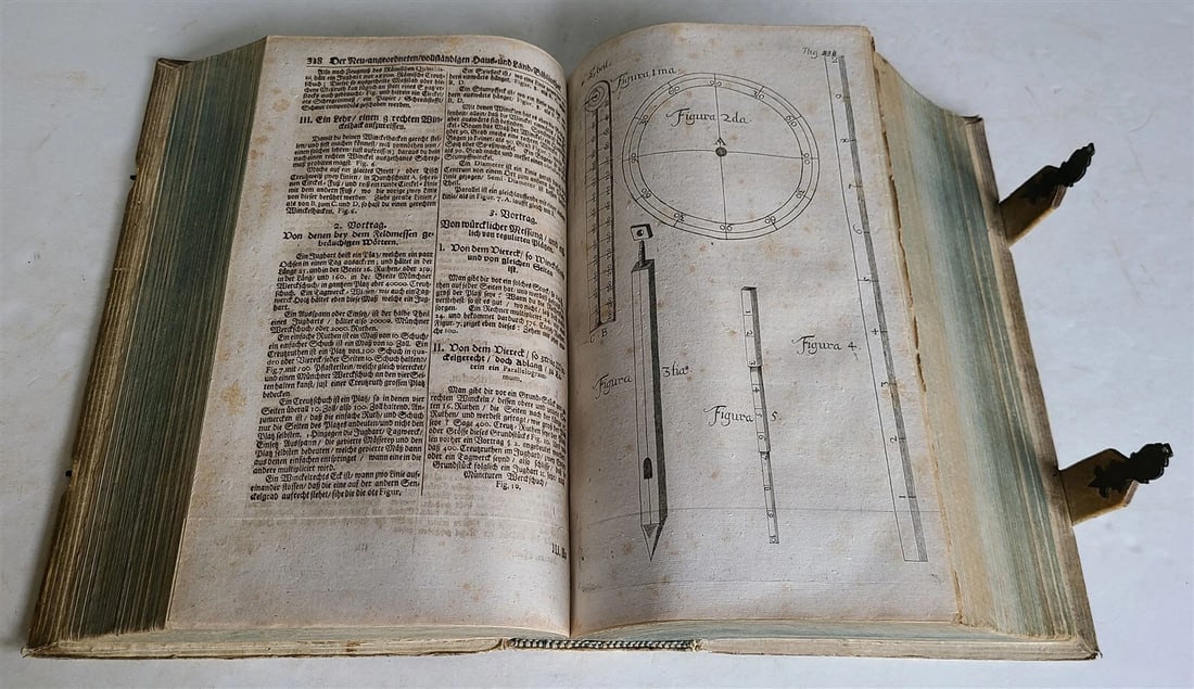 1719 ILLUSTRATED COMPENDIUM of HOUSEHOLD LITERATURE antique GERMAN PIGSKIN FOLIO - 17